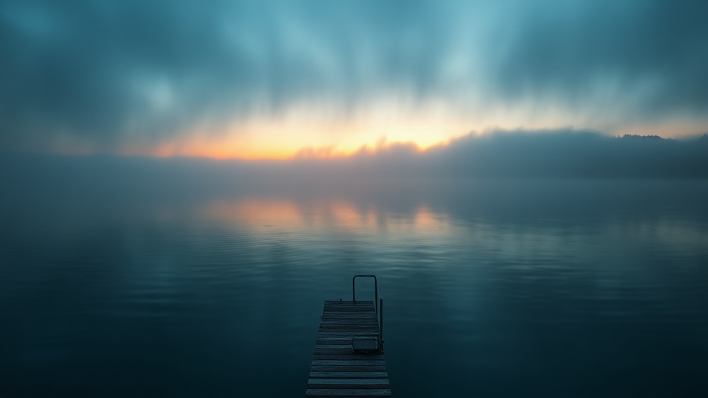 Rolling seasmoke over a lake at dawn
